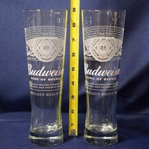 Budweiser 9 Inch 16 oz. Dream Beer Clear Tall Beer Glasses Set of 2 (5e6)